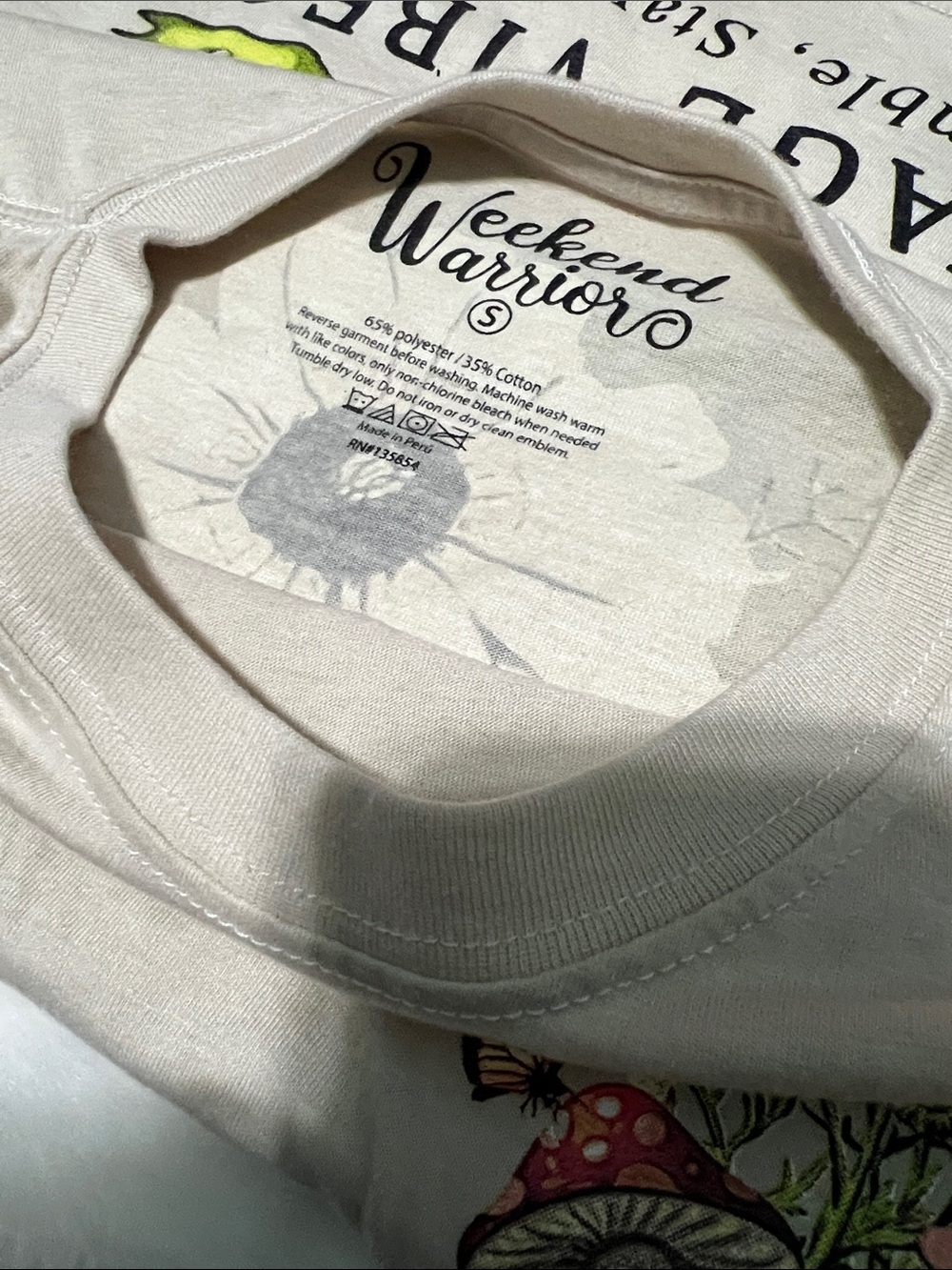 Savage Vibes Graphic Boxy Tee with Yellow Flowers, Mushrooms & Butterflies Small - Picture 9 of 9